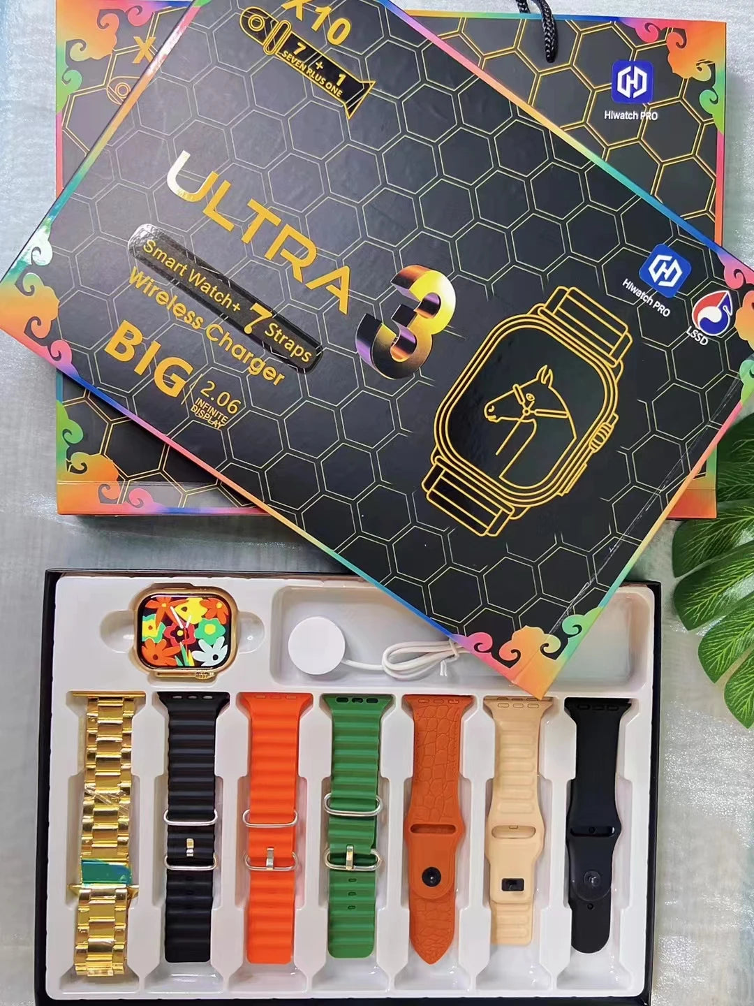 7 in 1 Strap Smart Watch X10ultra 3 Bluetooth Phone Call Smartwatch Waterproof DIY Watch Faces for men women Gold Watch 2025 new