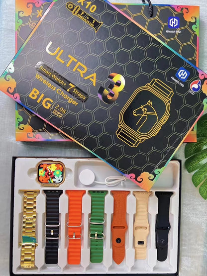 7 in 1 Strap Smart Watch X10ultra 3 Bluetooth Phone Call Smartwatch Waterproof DIY Watch Faces for men women Gold Watch 2025 new